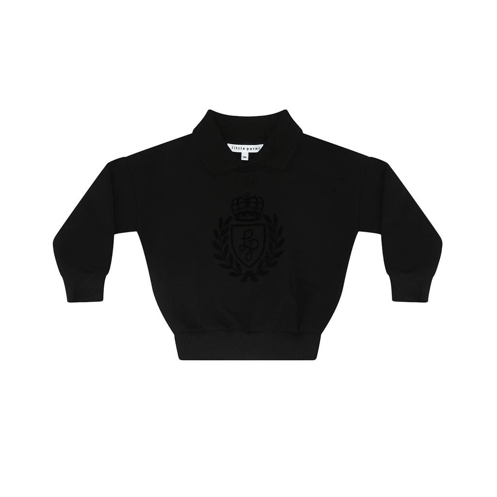 Little Parni Collar Sweatshirt With Logo Flocking-Black