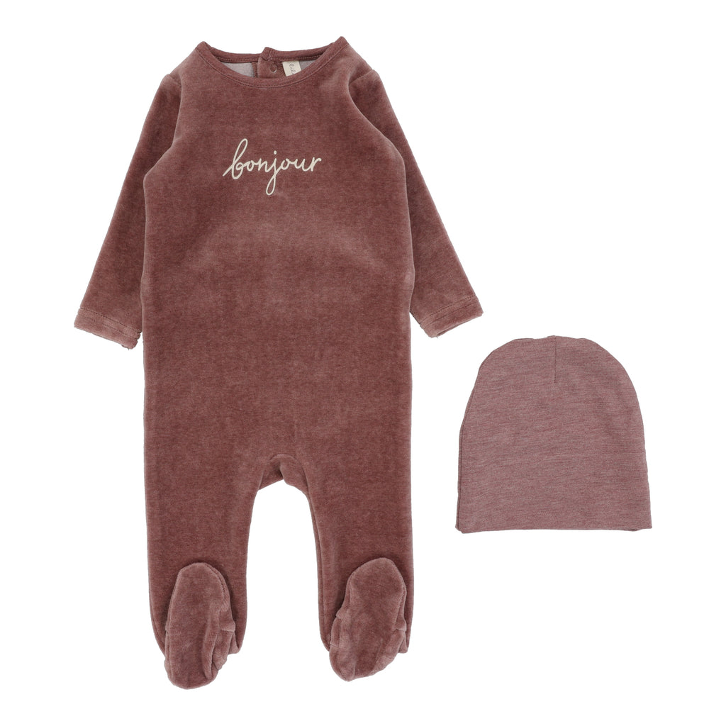 Lilette Velour Bonjour Footie Set- Heathered Mulberry