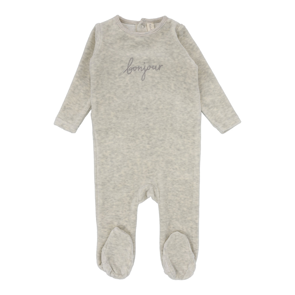 Lilette Velour Bonjour Footie- Heathered Oatmeal