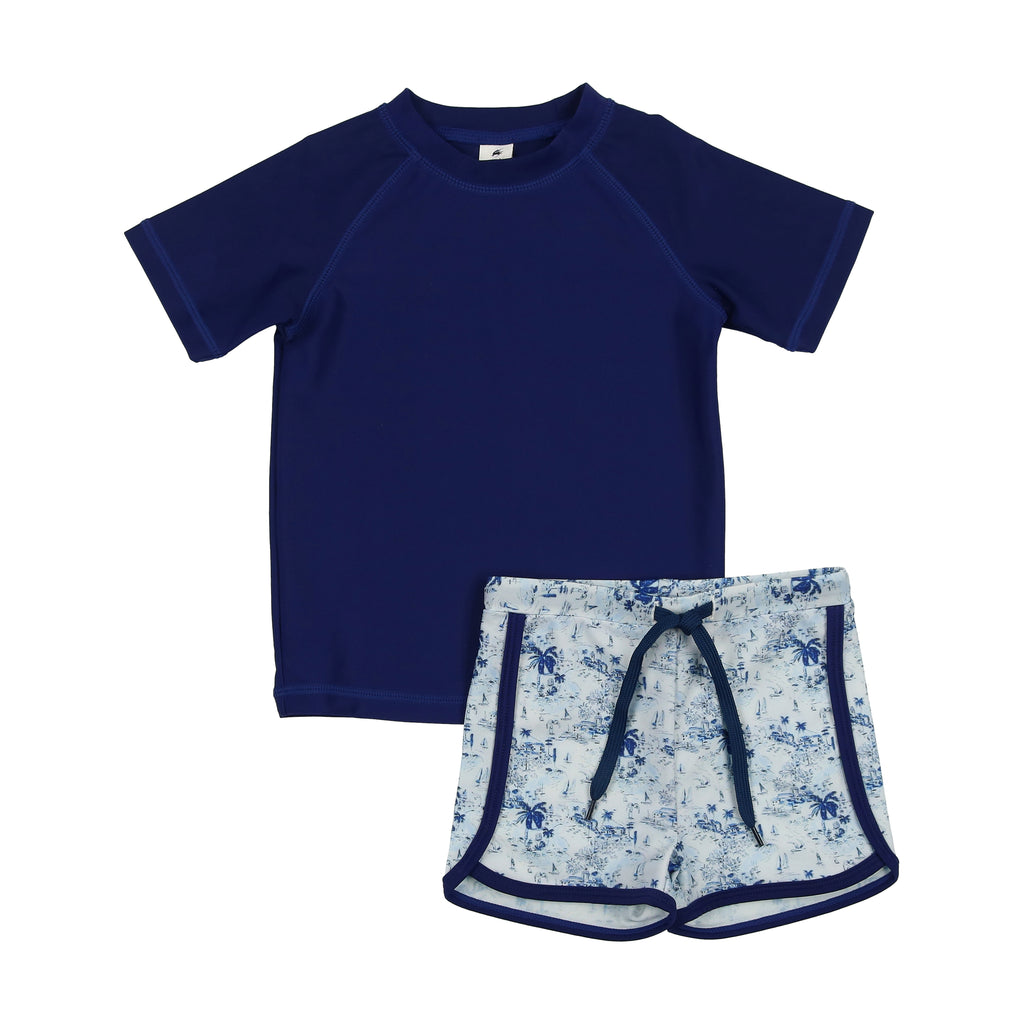 Bopop Navy Printed Boys Swimset