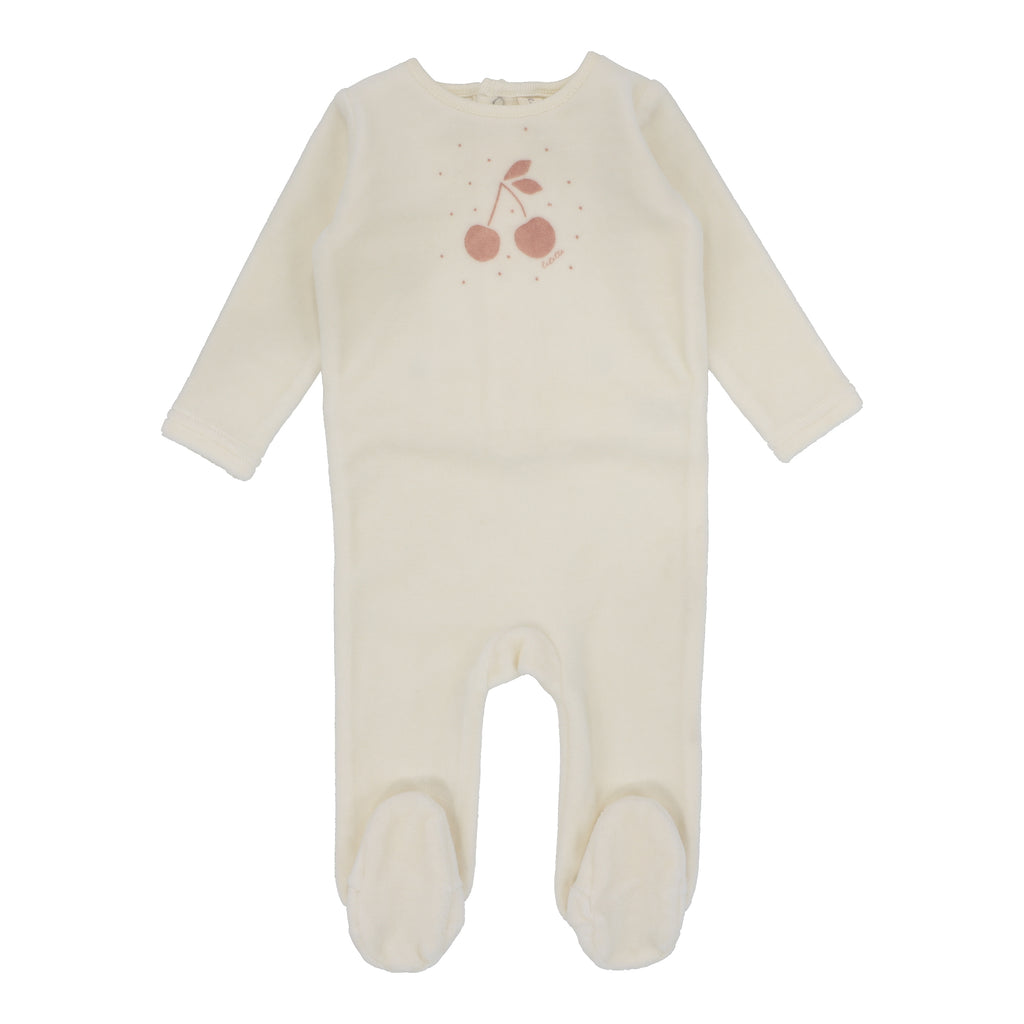 Lilette Cherry Graphic Velour Footie Set- Ivory/Apricot