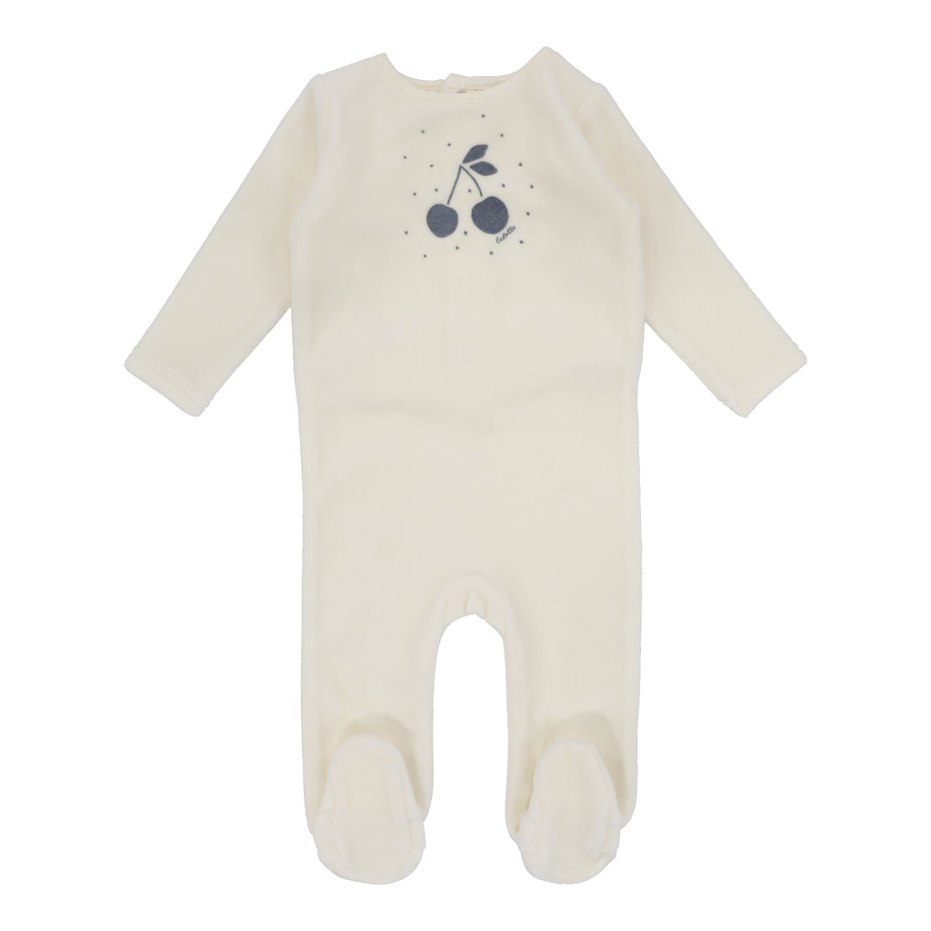 Lilette Cherry Graphic Velour Footie Set- Ivory/Slate