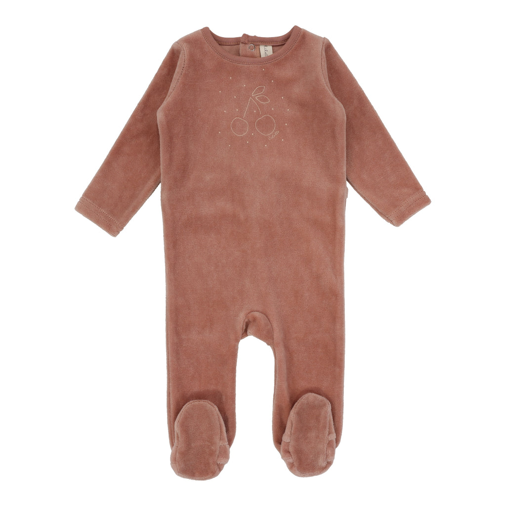 Lilette Cherry Graphic Velour Footie Set- Apricot