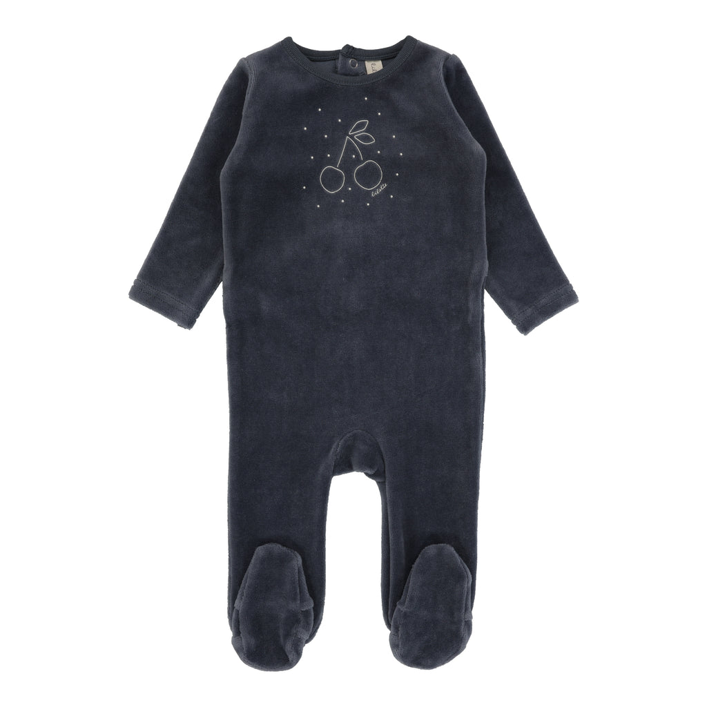 Lilette Cherry Graphic Velour Footie Set- Slate