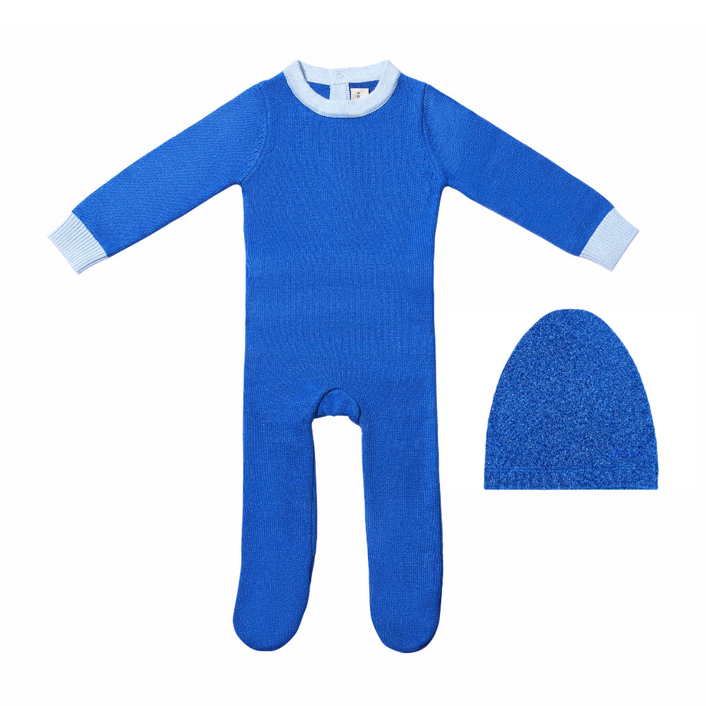 Zeebra Neon Footie With Beanie - Cobalt Blue