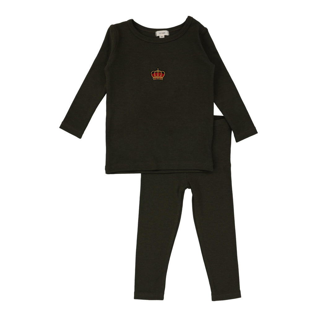 Lil Legs Crown Lounge Set- Black