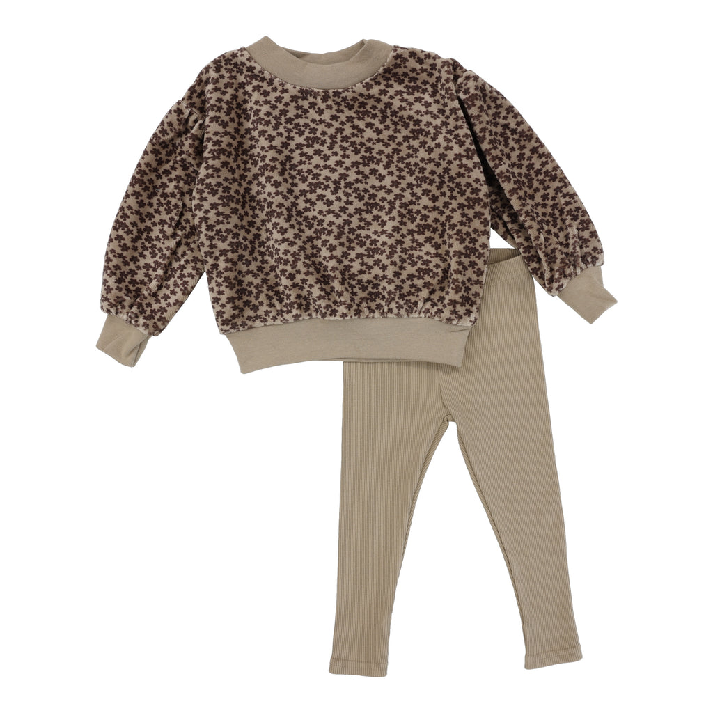 Lil Legs Velour Set- Taupe Floral