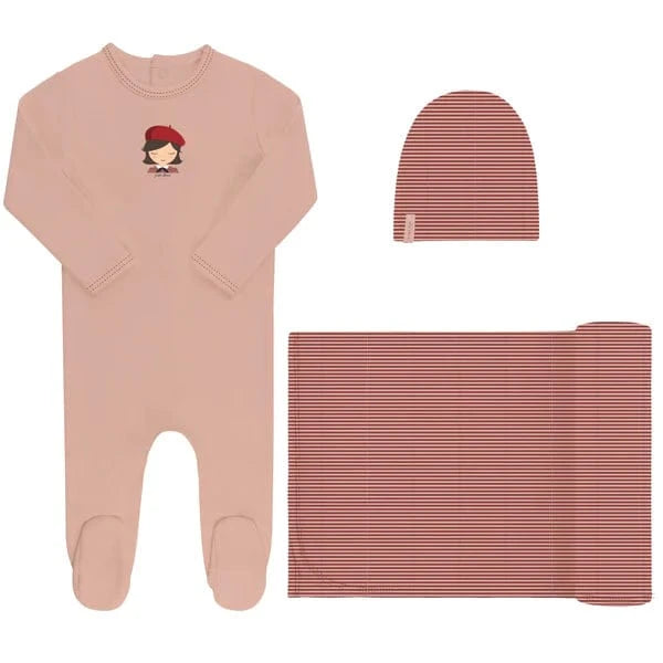 Ely's&Co. footie Jellybeanzkids Elys Terry French Girl Footie 3 Piece Set- Pink