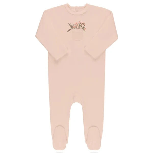 Ely's&Co. footie Jellybeanzkids Elys Velour Pocket Full of Flowers Footie- Pink