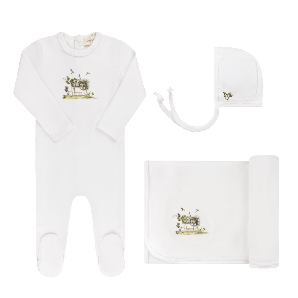 Ely's&Co. Footie Jellybeanzkids Elys Watercolor Cradle Layette Set - Ivory Boy