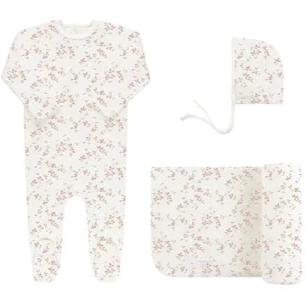 Ely's&Co. set Jellybeanzkids Elys Velour Vine Pattern Footie Set-Pink On Ivory