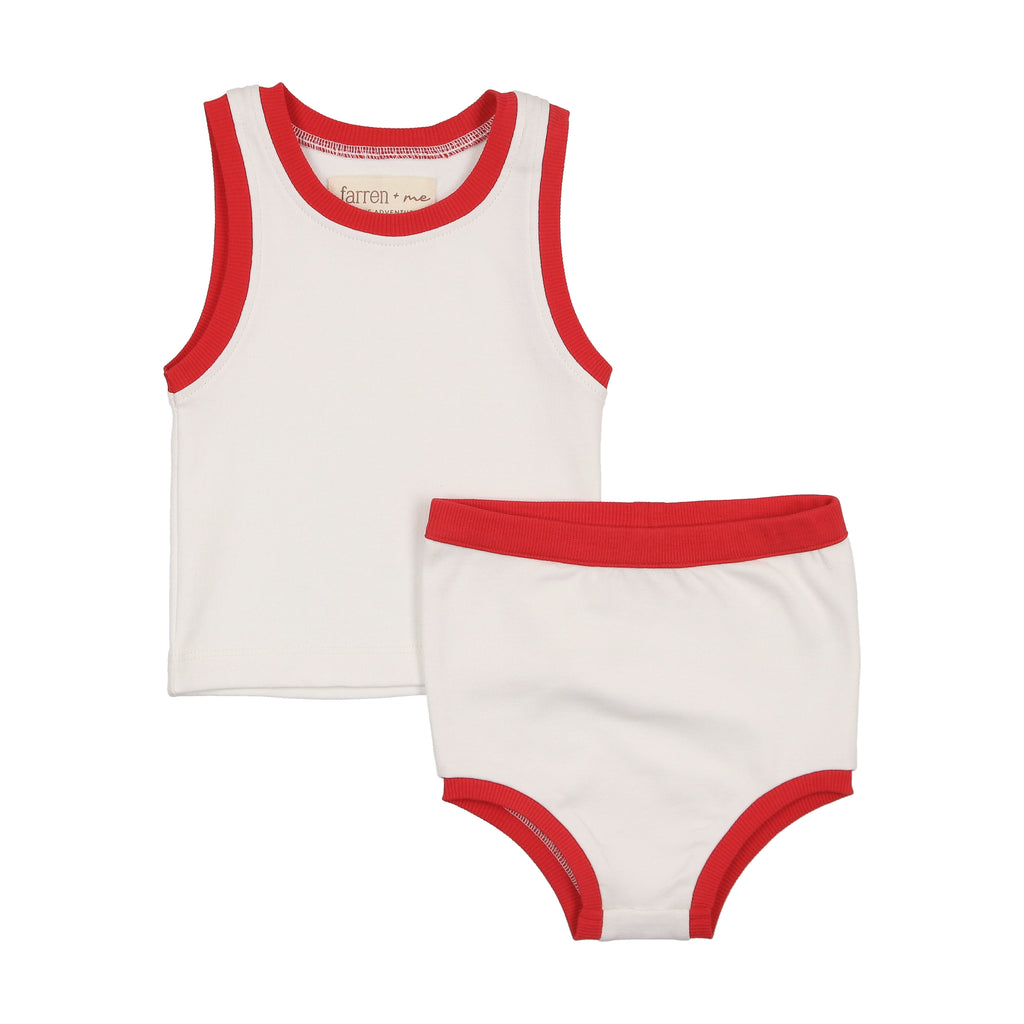 Farren + Me Tennis Tank Set- Ecru/Red