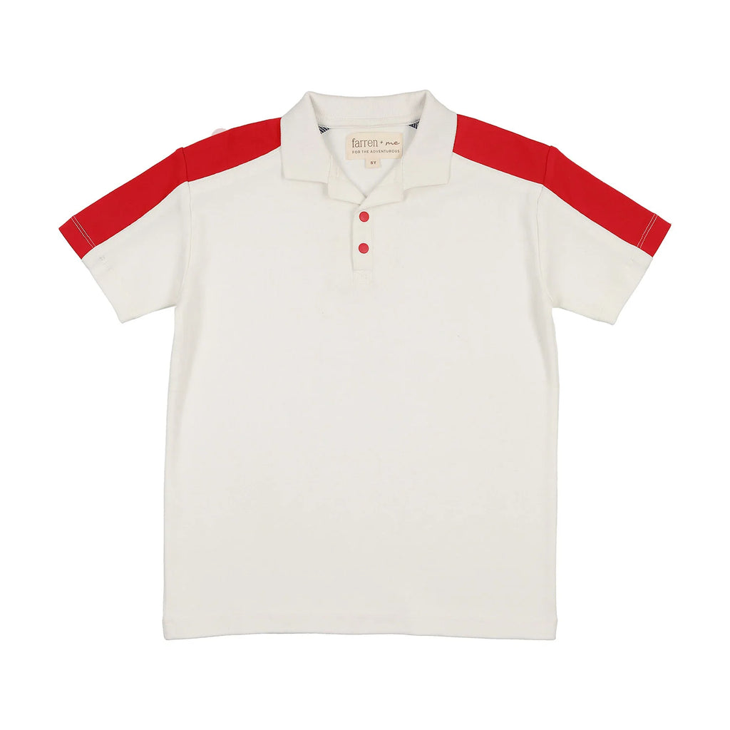 Farren + Me Tennis Polo Shirt- Ecru/Red