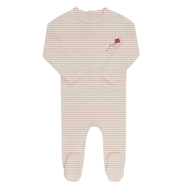 Elys Organic French Terry Kite Footie- Pink Stripe