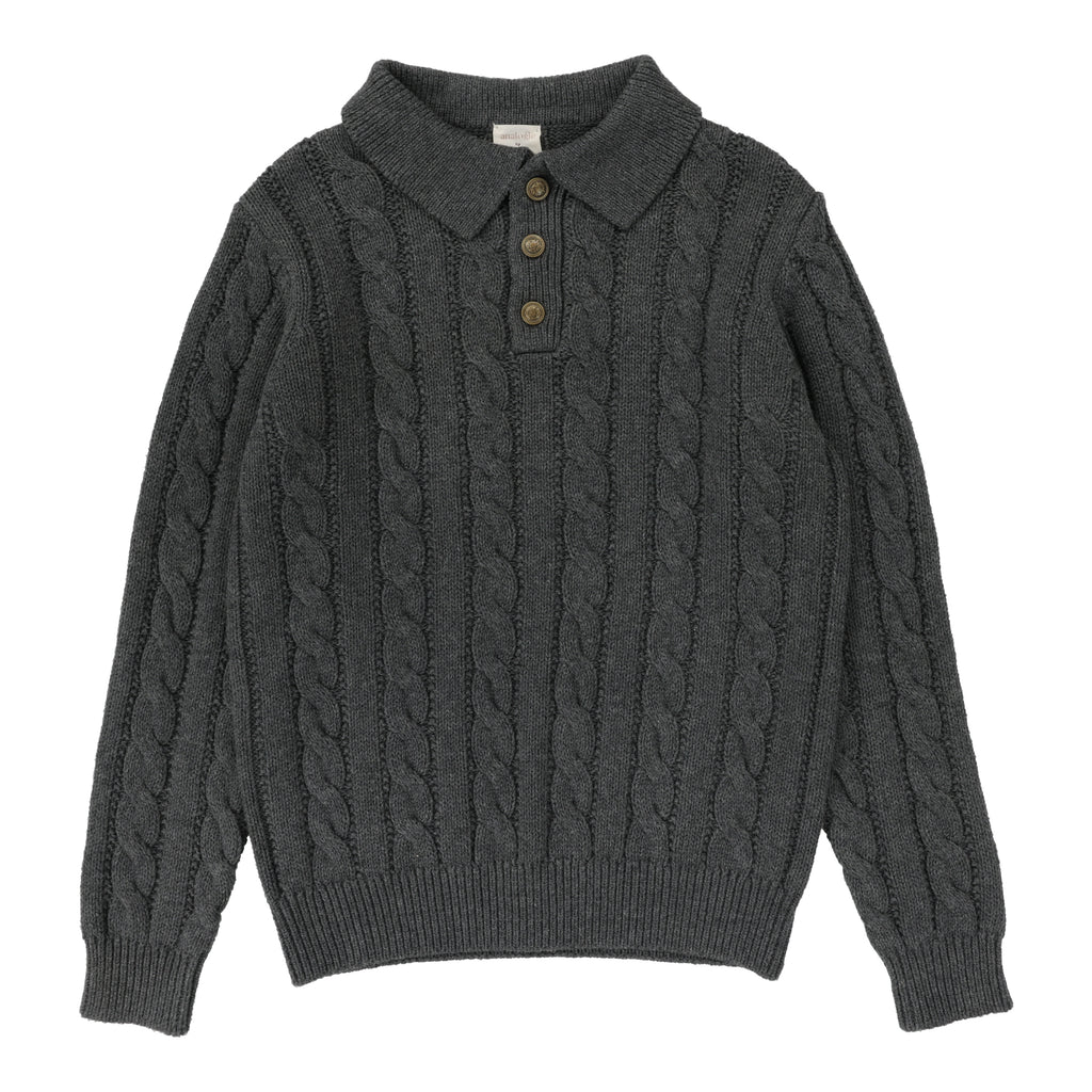 Lil Legs Cable Knit Polo- Grey