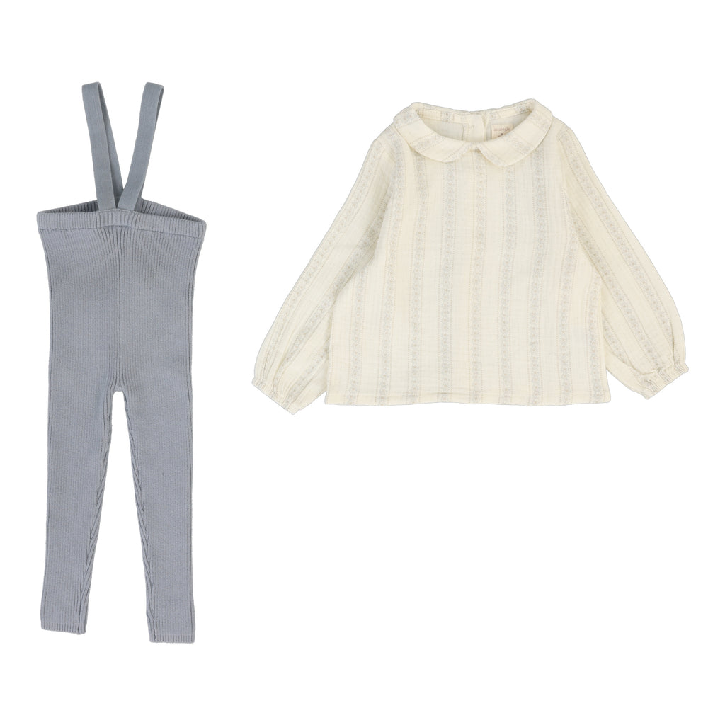 Lil Legs Ivy Stripe Knit Legging Set- Cream/Blue