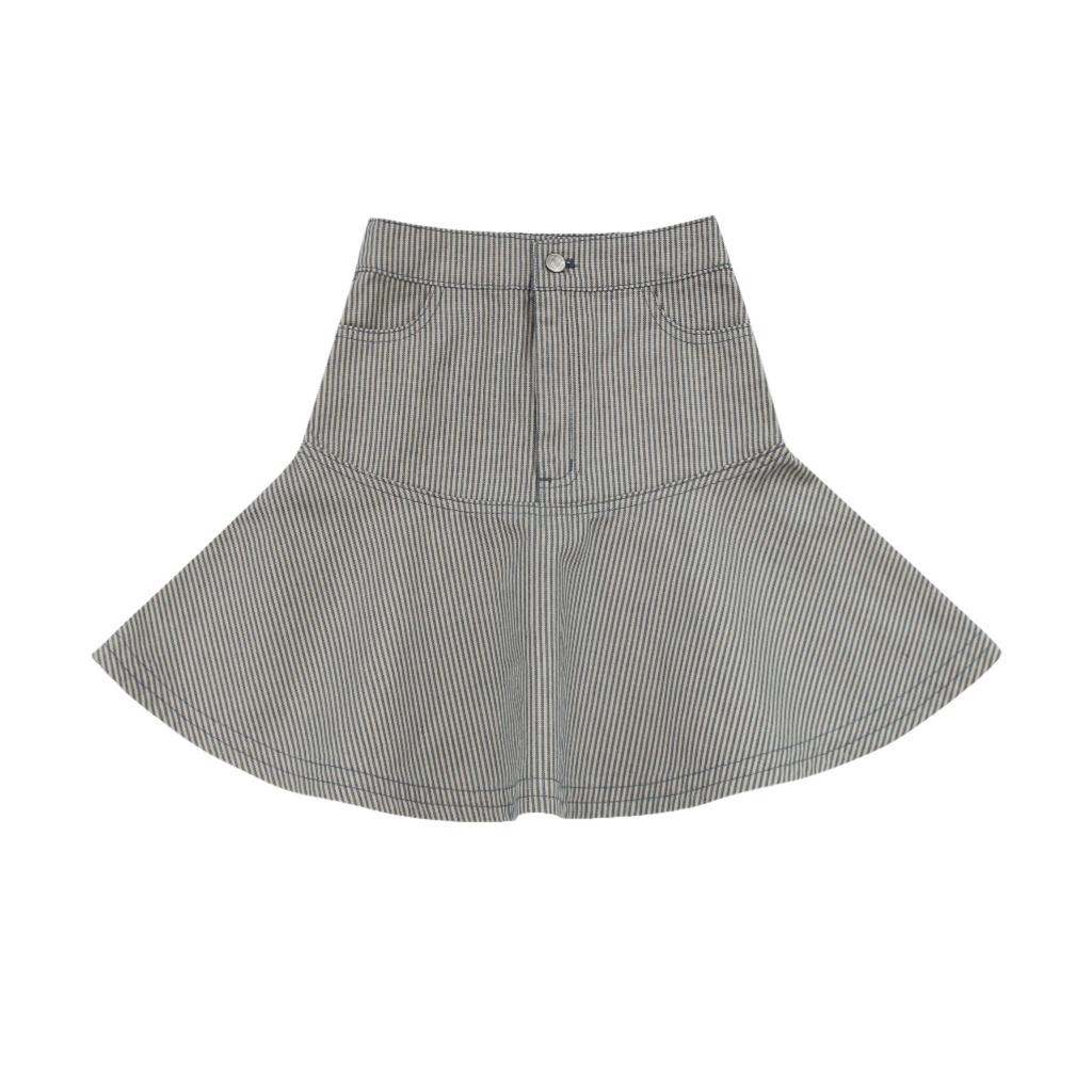 Little Parni Denim Short Skirt- Blue Striped