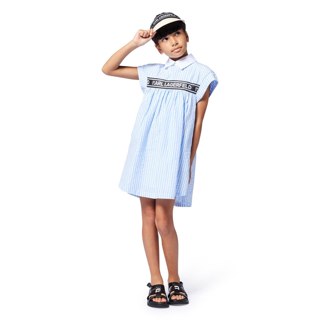 Karl Lagerfeld Dress Jellybeanzkids Karl Lagerfeld Striped Short Sleeve Dress- White/Blue