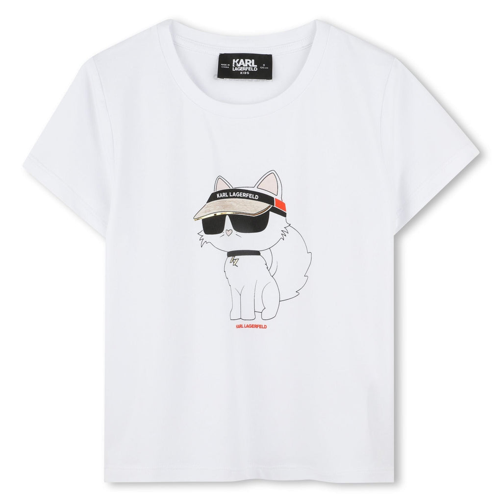 Karl Lagerfeld T-shirt Jellybeanzkids Karl Lagerfeld Girls Graphic Short Sleeve T-shirt- White Cat