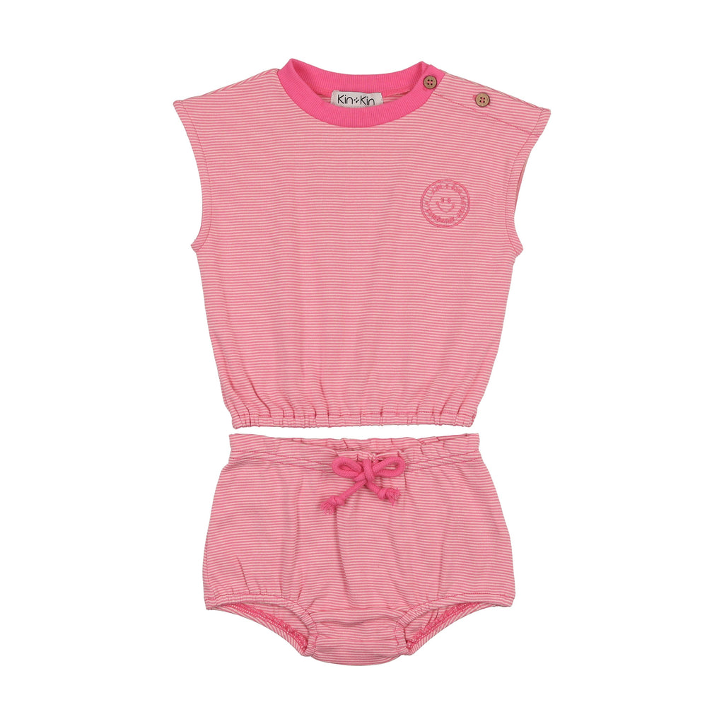 Kin+Kin set Jellybeanzkids Kin + Kin Striped Two Piece Bloomer Set-Hot Pink