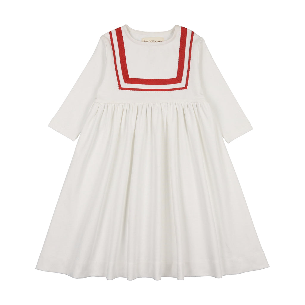 Farren + Me Tennis Short Sleeve Sailor Dress- Ecru/Red