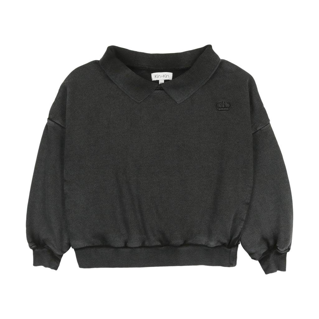 Kin+ Kin Washed Polo Sweatshirt- Washed Black