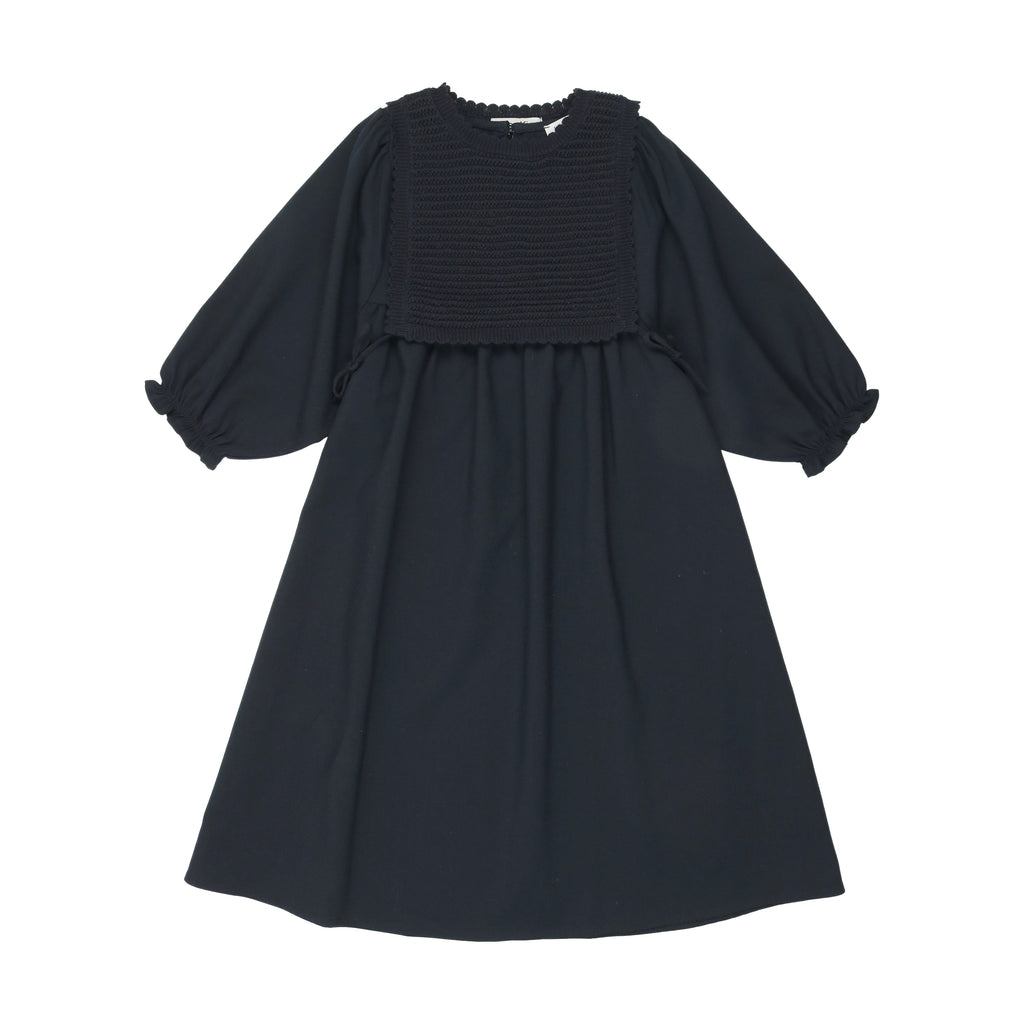 Kin+ Kin Gathered Dress + Knit Bit Vest- Navy