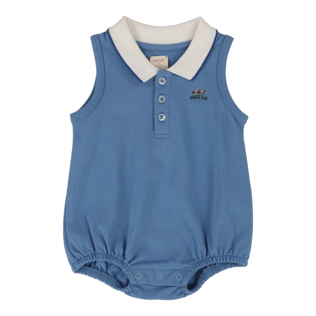 Lil Legs Romper Jellybeanzkids Lil Legs Sleeveless Polo Romper - Light Blue