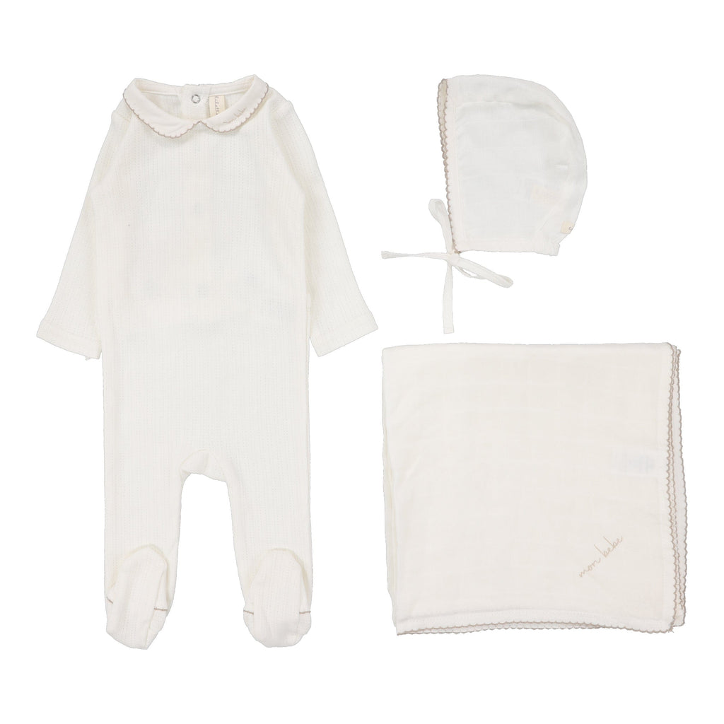 Lilette by Lil Legs Footie Jellybeanzkids Lilette Edged Collar Layette Footie Set-Winter White/Blush 3M