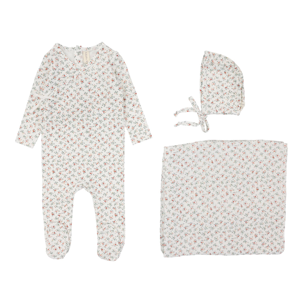 Lilette by Lil Legs Footie Jellybeanzkids Lilette Bouquet Floral Layette Set- Winter White/ Floral