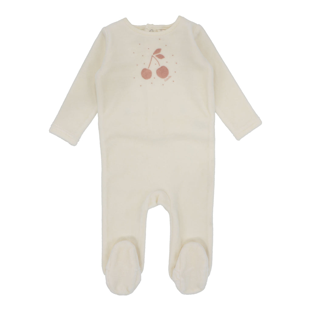 Lilette by Lil Legs Footie Jellybeanzkids Lilette Cherry Graphic Velour Footie Set- Ivory/Apricot