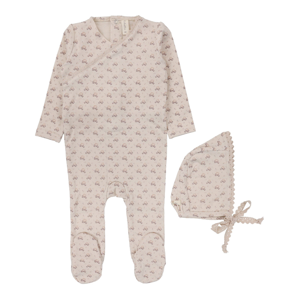 Lilette by Lil Legs Footie Jellybeanzkids Lilette Dotty Florette Footie Set- Natural Mauve