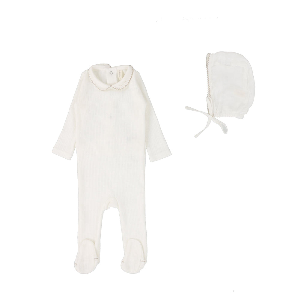 Lilette by Lil Legs Footie Jellybeanzkids Lilette Edged Collar Footie Set-Winter White/Oat