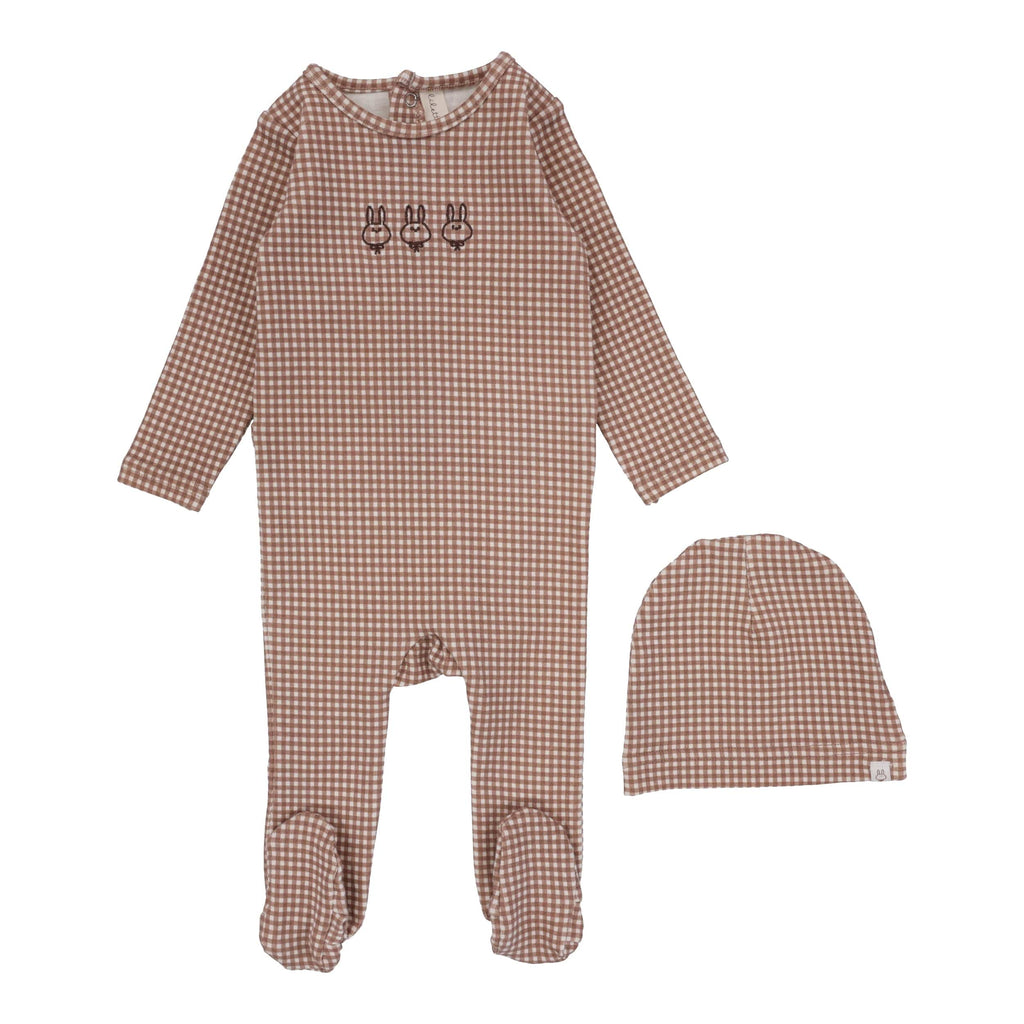 Lilette by Lil Legs Footie Jellybeanzkids Lilette Gingham Bunny Footie Set-Plum