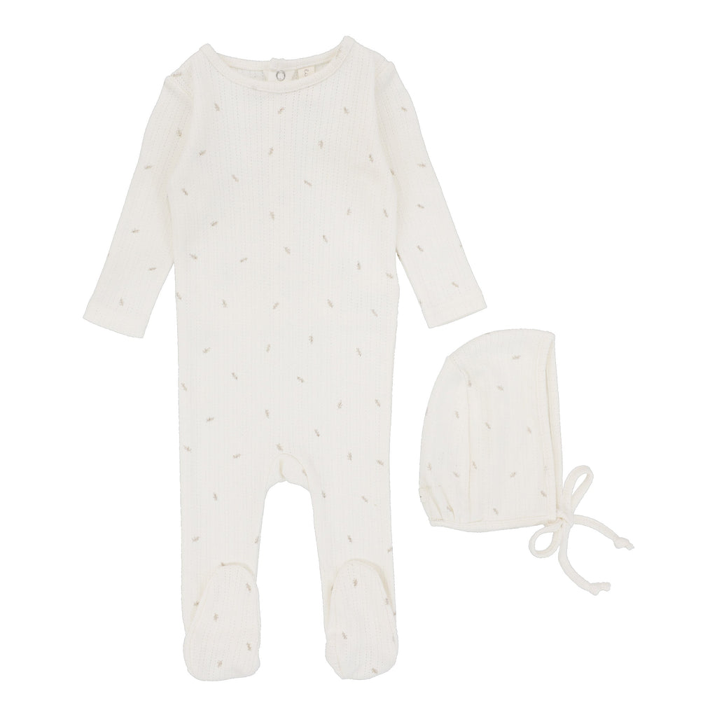 Lilette by Lil Legs Footie Jellybeanzkids Lilette Printed Pointelle Set- Cream Branch