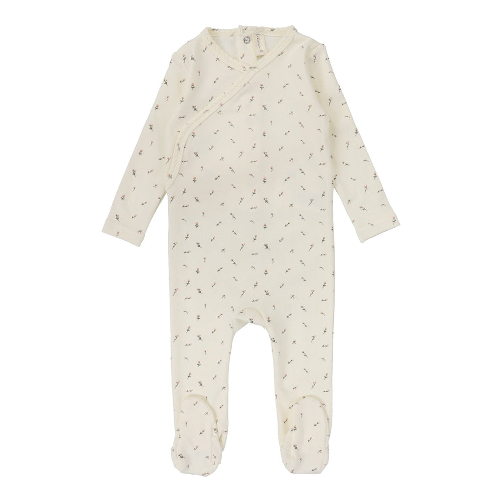 Lilette by Lil Legs Footie Jellybeanzkids Lilette Printed Wrapover 3 Piece Set Scattered Branch- Ivory/Pink