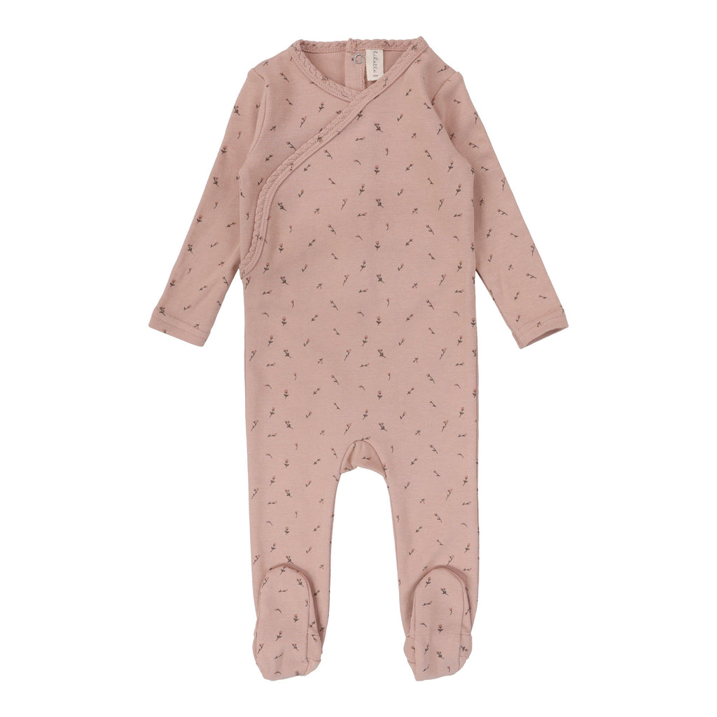 Lilette by Lil Legs Footie Jellybeanzkids Lilette Printed Wrapover 3 Piece Set Scattered Branch- Pink