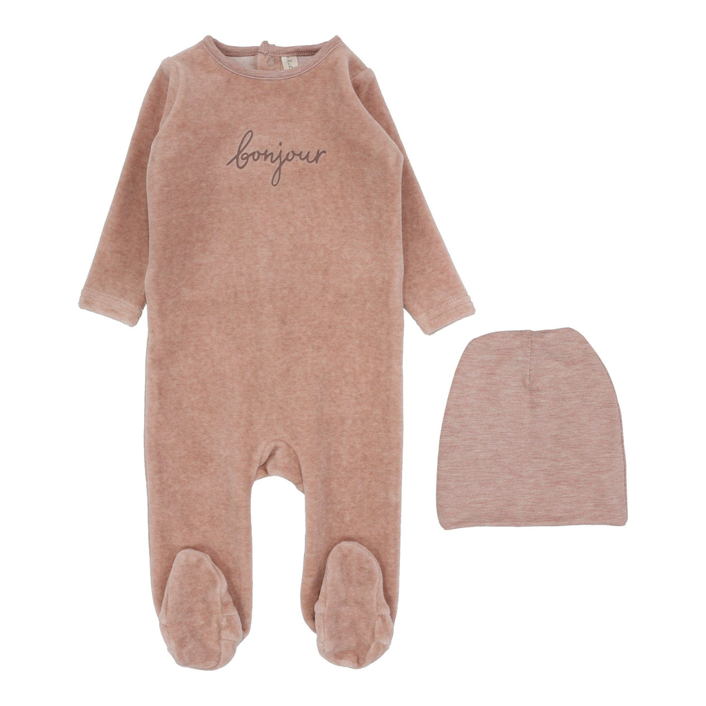 Lilette by Lil Legs Footie Jellybeanzkids Lilette Velour Bonjour Footie Set- Heathered Pink