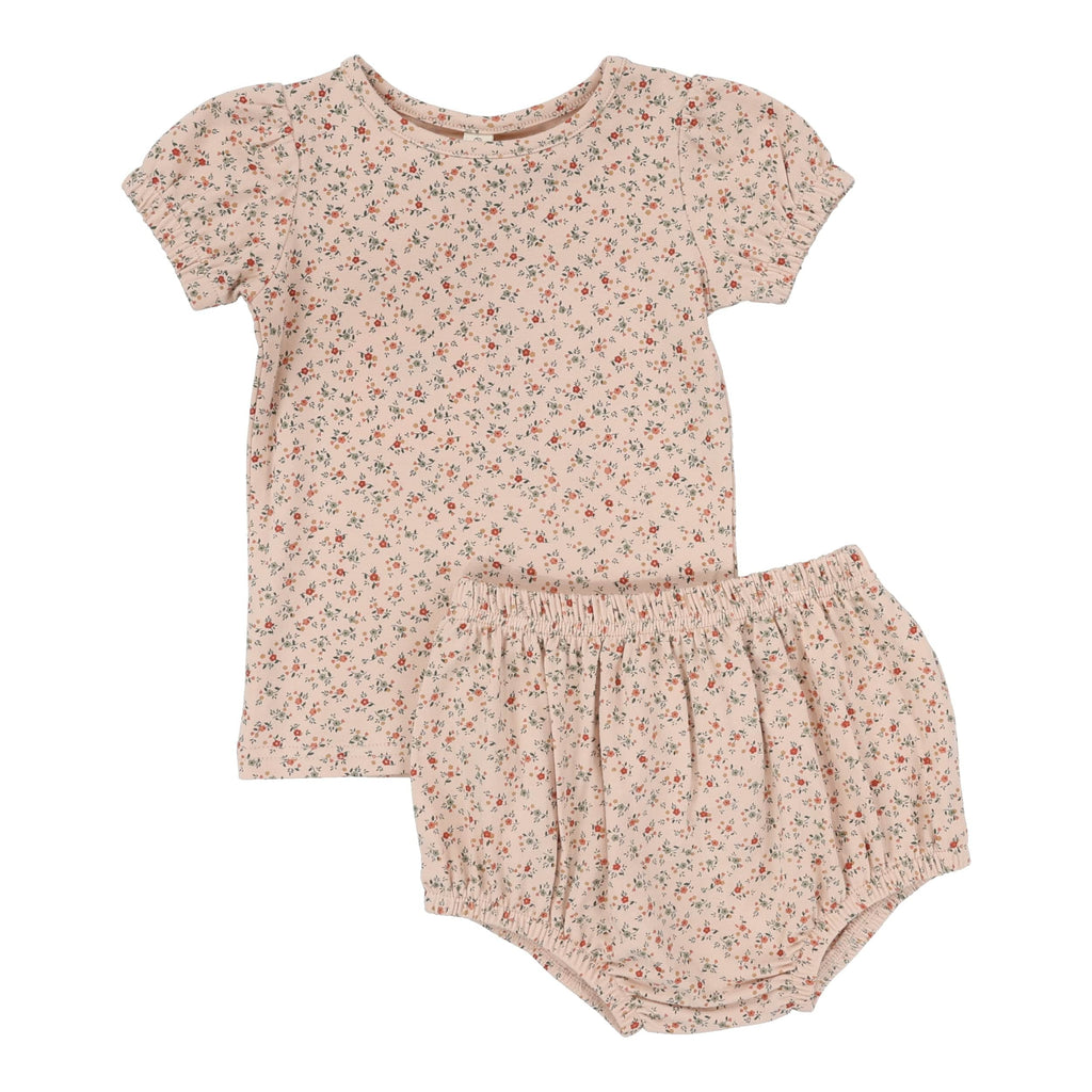 Lilette by Lil Legs set Jellybeanzkids Lilette  Bouquet Floral Short Sleeve Set- Rose/ Floral