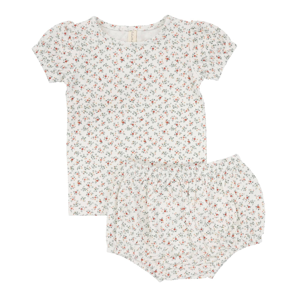 Lilette by Lil Legs set Jellybeanzkids Lilette  Bouquet Floral Short Sleeve Set- Winter White/ Floral