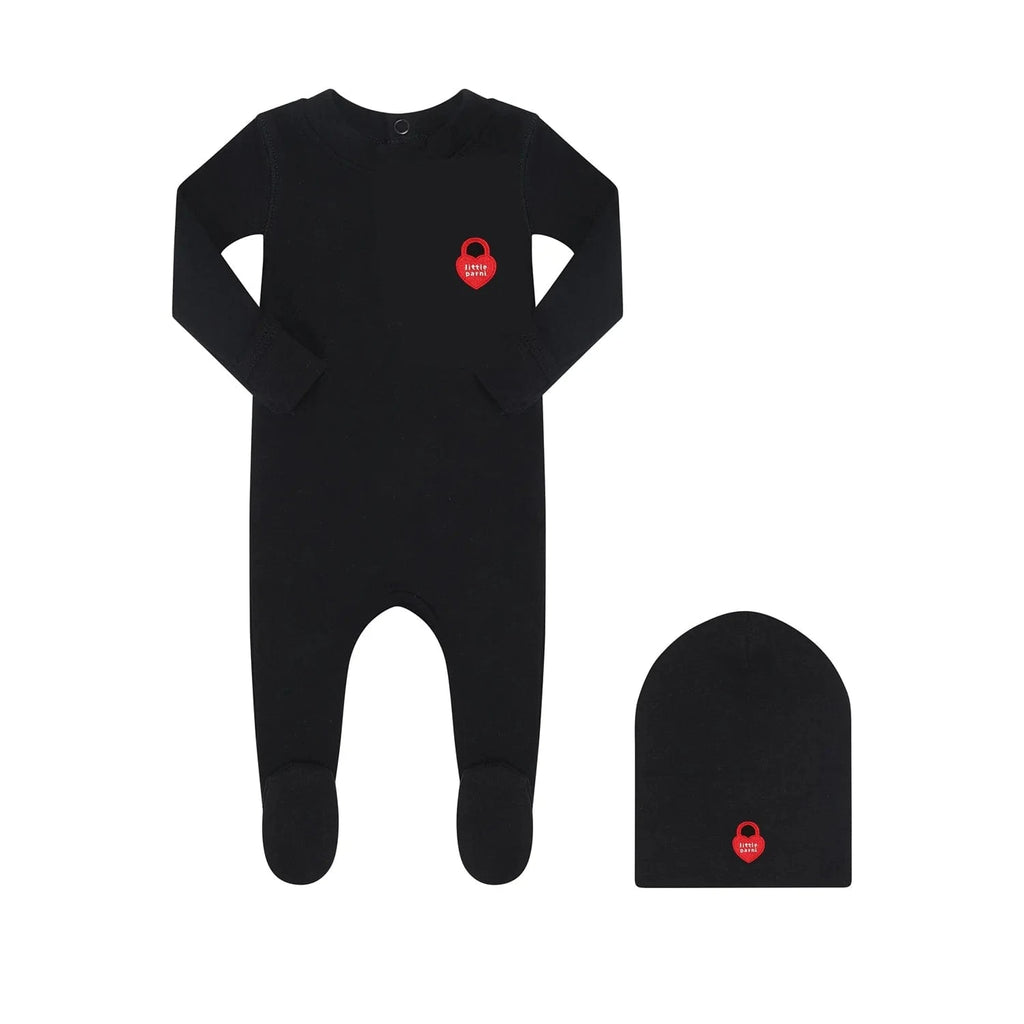 Little Parni Footie Jellybeanzkids Little Parni Baby Heart Logo Footie-Black