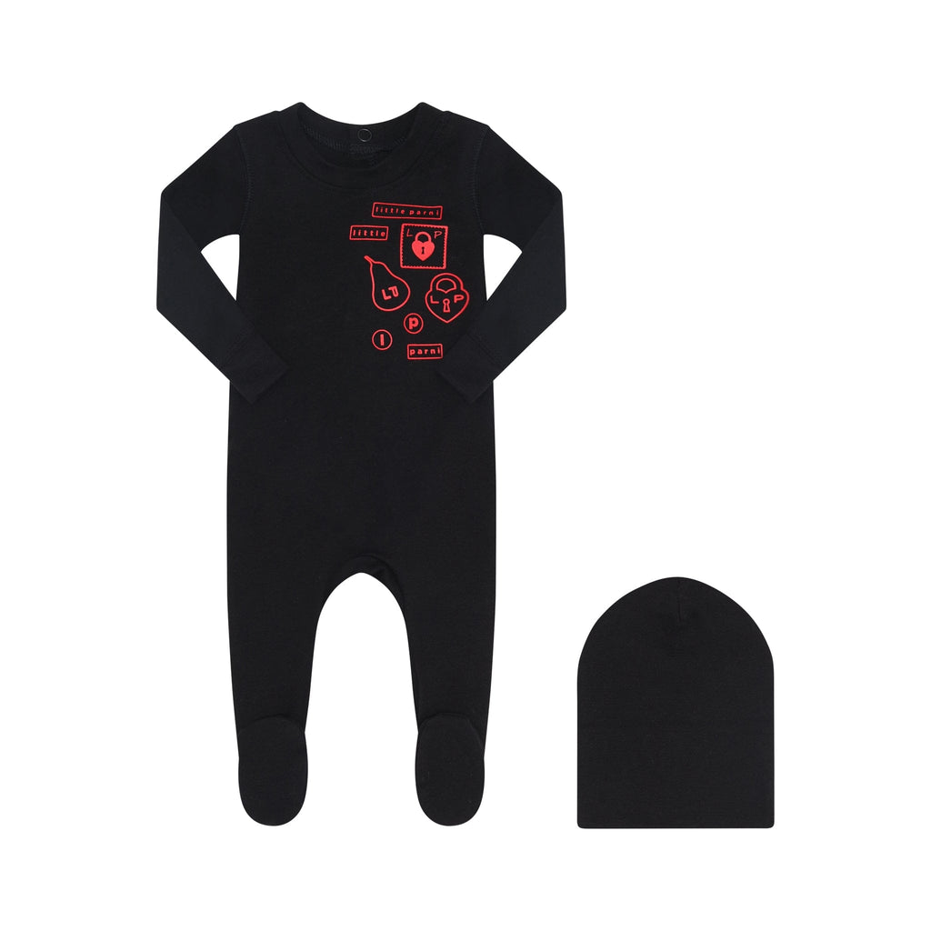 Little Parni Footie Jellybeanzkids Little Parni Multi Patch Footie-Black/Red Patch