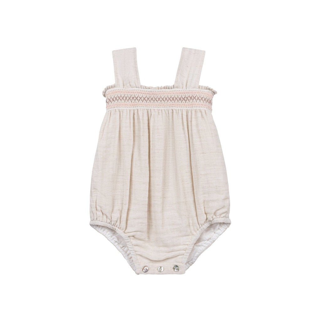 Looms Romper Jellybeanzkids Looms Smocked Linen Romper- Natural