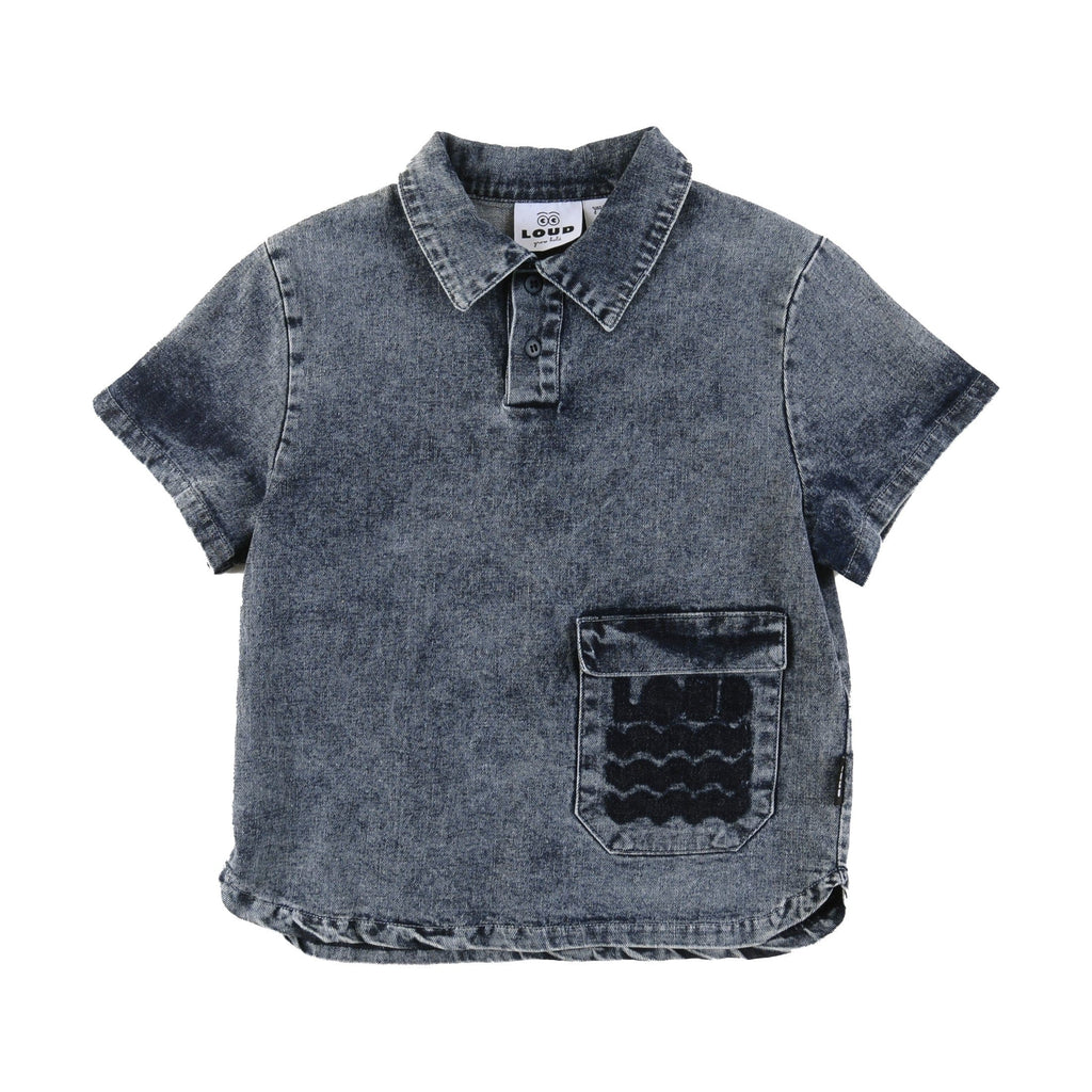 Loud Shirt Jellybeanzkids Loud Front Pocket Shirt-Mid Blue Stone Wash