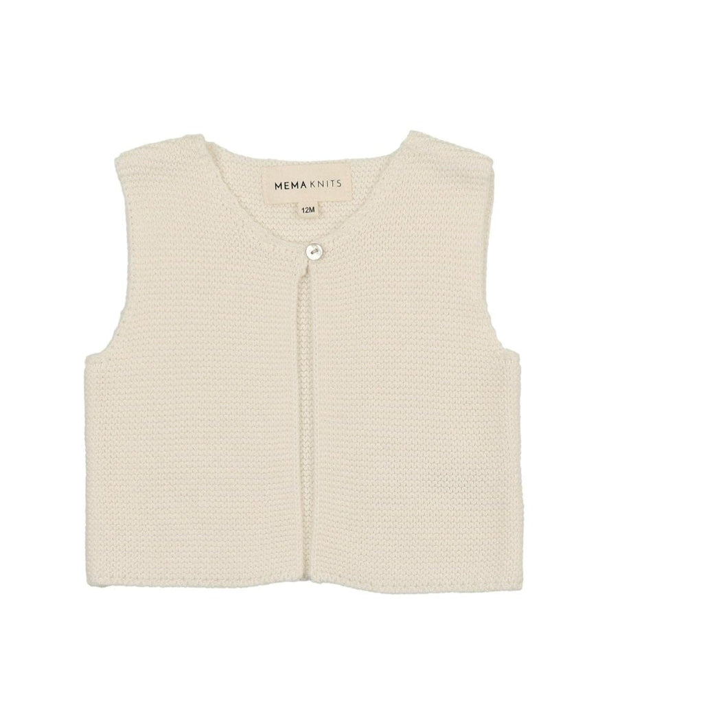 Mema Knits cardigan Jellybeanzkids Mema Knits Knit One Button Crop Vest-Cream