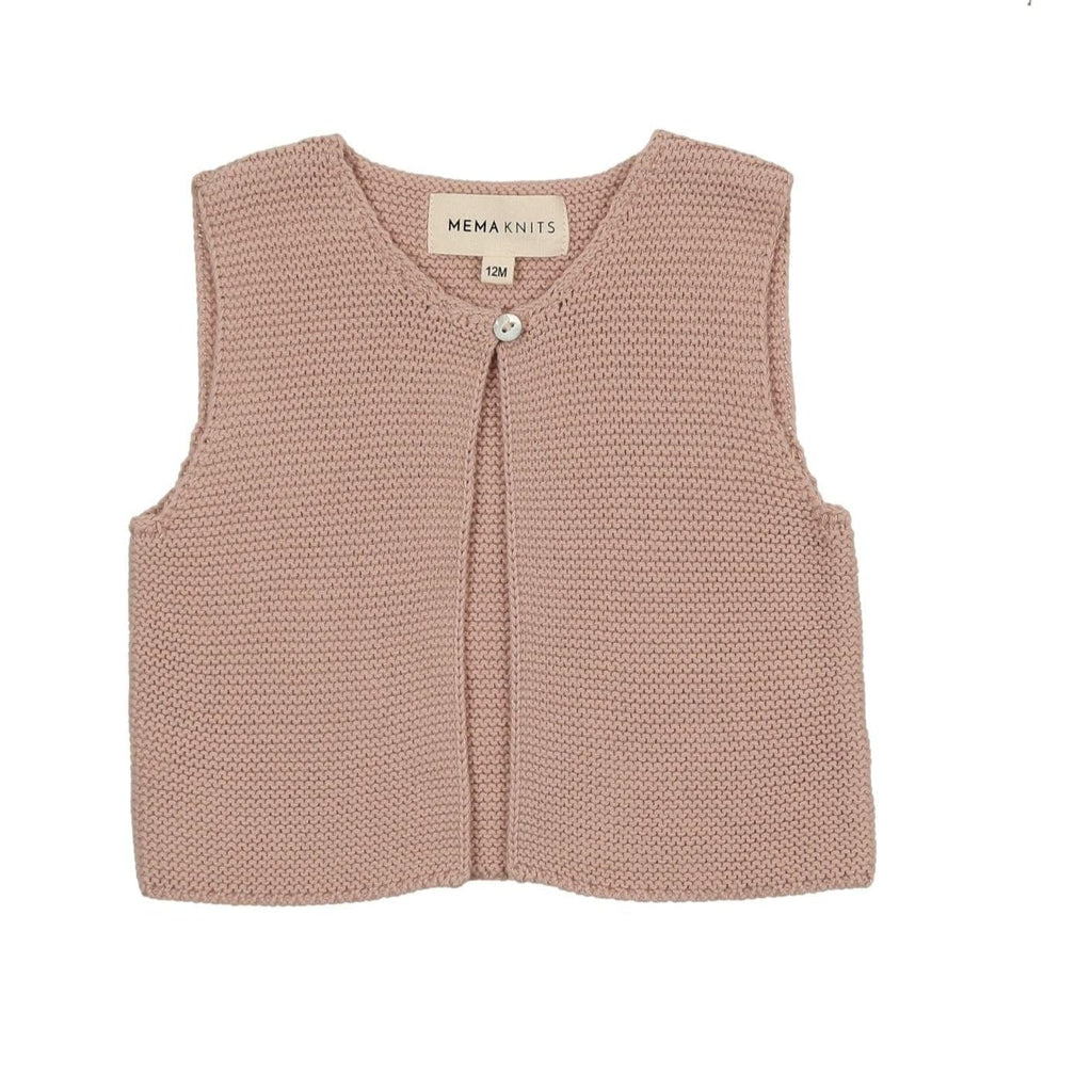 Mema Knits cardigan Jellybeanzkids Mema Knits Knit One Button Crop Vest-Dusty Pink