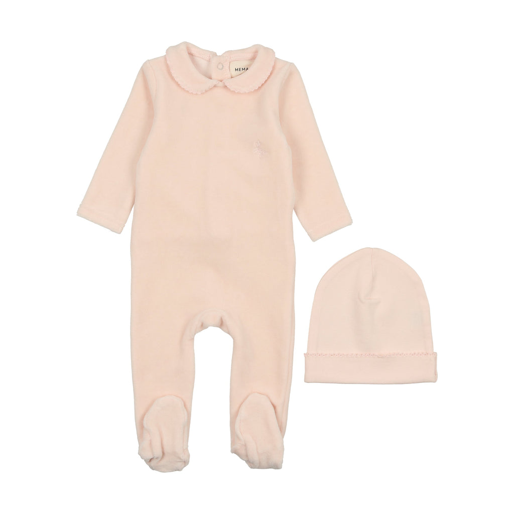 Mema Knits Footie Jellybeanzkids Mema Knits Picot Edge Velour Footie- Soft Pink