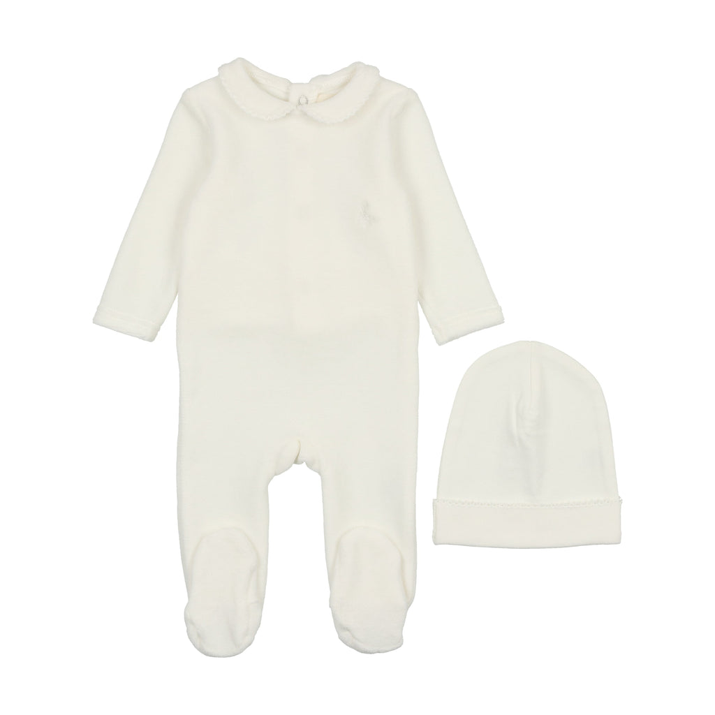 Mema Knits Footie Jellybeanzkids Mema Knits Picot Edge Velour Footie-Winter White