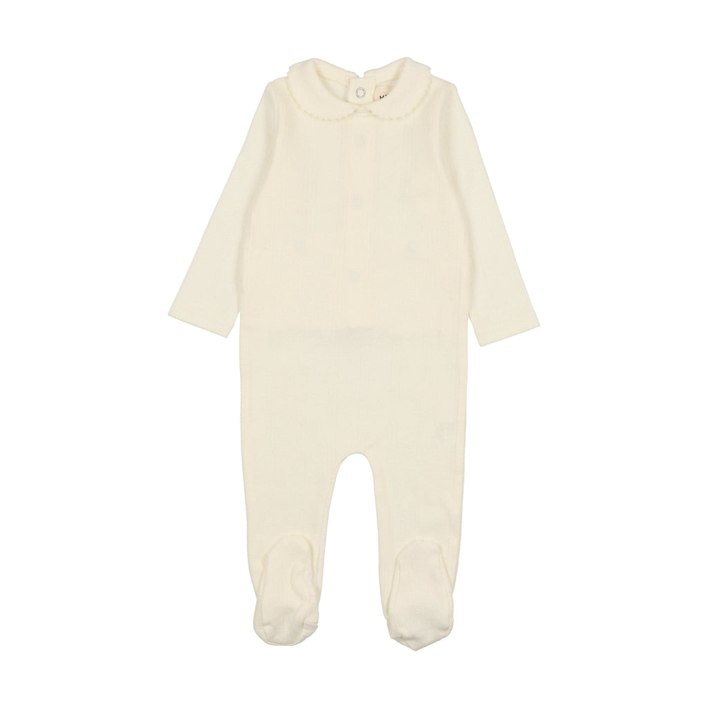 Mema Knits Footie Jellybeanzkids Mema Knits Pointelle Footie- Cream