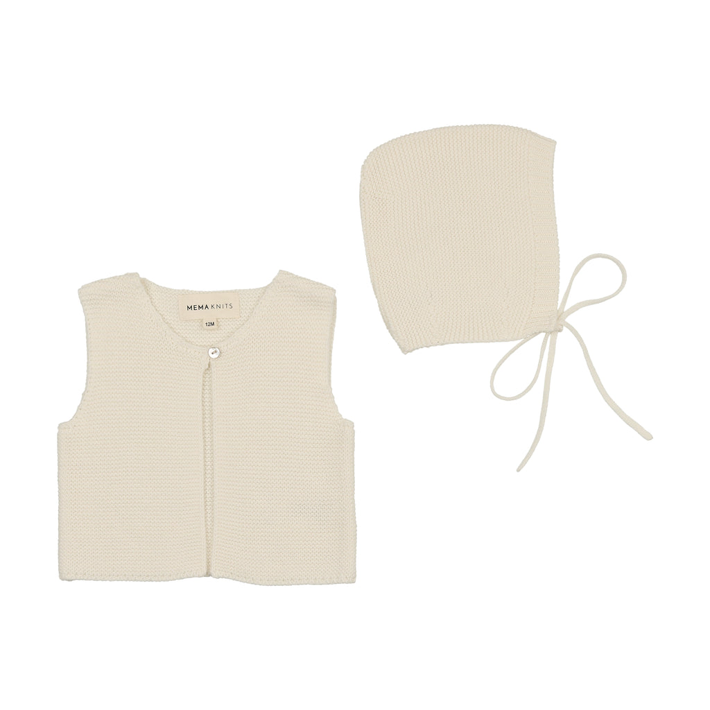 Mema Knits Knit One Button Crop Vest-Cream